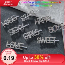 Зазаколка жемчуг заколки доя волос 1 шт. блестящие заколки для волос с буквами Кристалл блестящие стразы слова буквы женская заколка для волос инструмент для укладки заколка для волос аксессуар для волос с бриллиантами