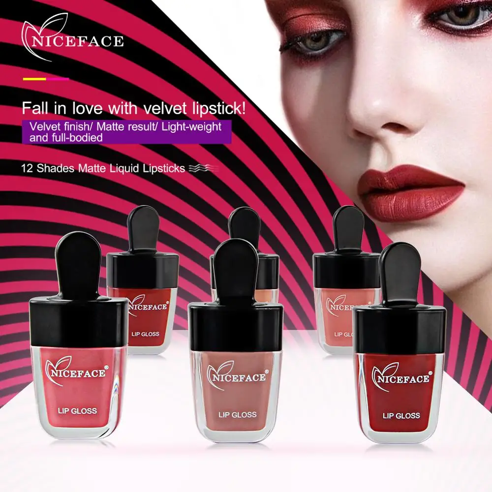 NICEFACE 12 видов цветов мороженое маленькая чашка блеск для губ матовый не выцветает