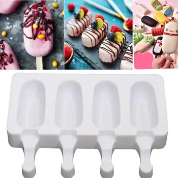 

4 Grids Reusable Silicone Popsicled Maker Mould Frozen Ice Cream Mold DIY Tool Ice Cream Silicone Mold Makers Dessert Tray
