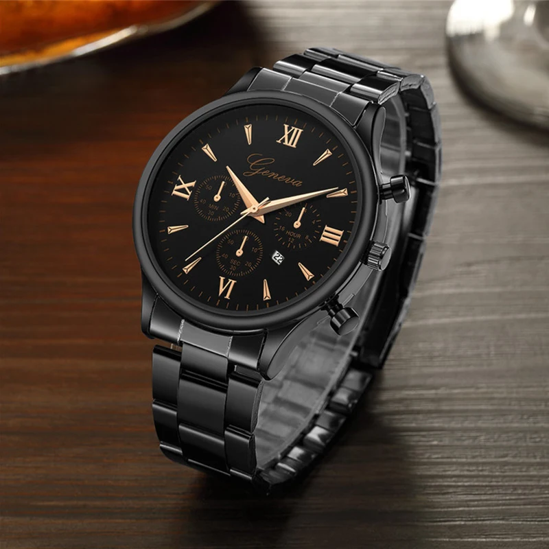 Черные наручные часы мужские часы деловые модные новые наручные часы из нержавеющей стали Мужские кварцевые часы для мужчин часы с календарем
