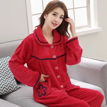 

Flannel Warm Pajamas for Women Long Sleeve Homewear Ladies Sleepwear Velvet Pajama Set Thick Pyjamas