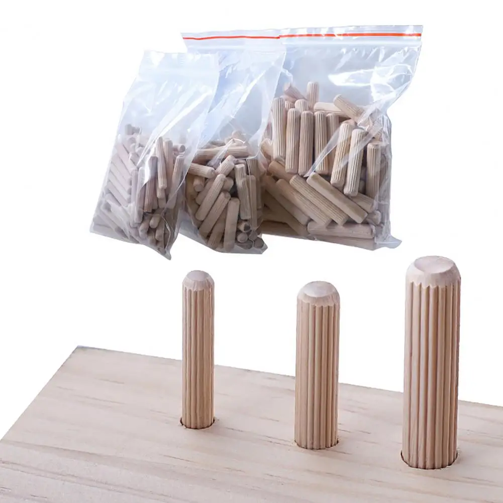 100Pcs 6/8/10mm Wooden Dowel Pins Fluted Needle Bolt Round Cork Wood Nails Woodworking Solid Wood Chamfered Round Grooved Plugs