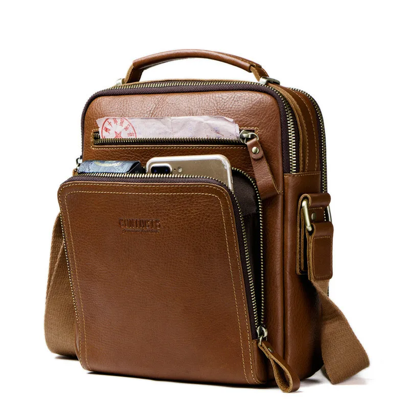 

New casual men's shoulder bag leather multi-function Messenger Bag Fashion top layer leather men's bag