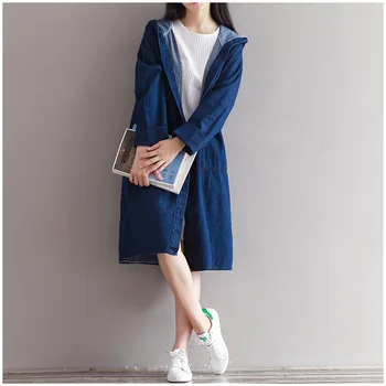 

Washed Cowboy Cardigan Loose hooded Coat Windbreaker 2020 spring clothes female jackets