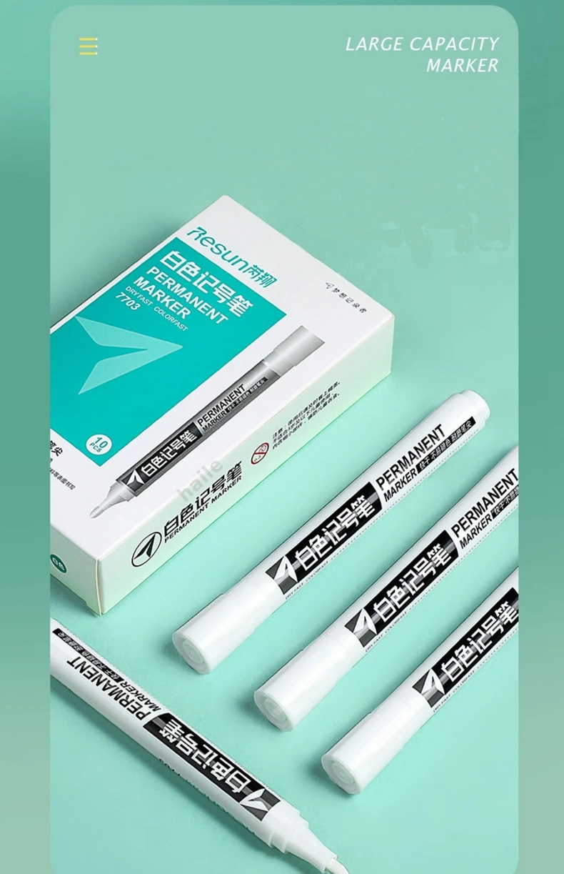 Haile 5Pcs Oily Waterproof White Marker Pen Permanent Paint Pen Graffiti Pens Painting,Tyre Tread Environmental Pen Art Supplies