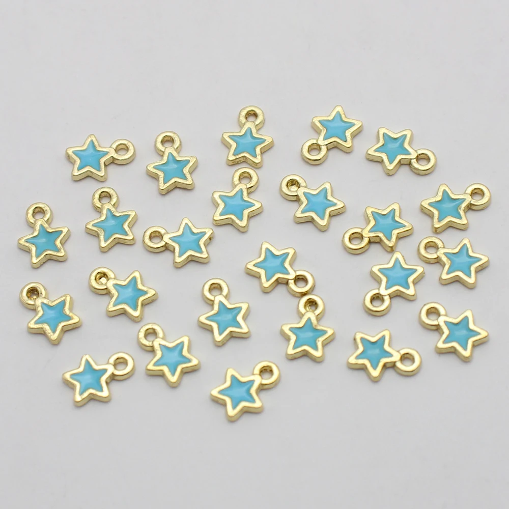 25pcs 7*9mm Cute Enamel Star Pentagram Charms Alloy Pendants DIY Fashion Bracelet Necklace Jewelry Making Finding Accessories