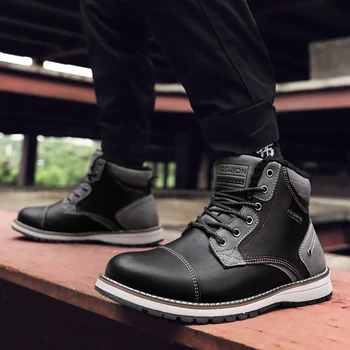 

Men Sneakers Lace Up Trainers Black Sneakers Men Boots Male Footwear High Top Boots Leather Comfortable Men Casual Shoes