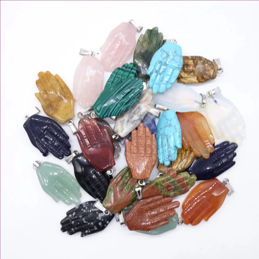 

FYSL Wholesale 10 Pcs Silver Plated Many Style Quartz Stone Pendant for Gift Hand Shape Jewelry