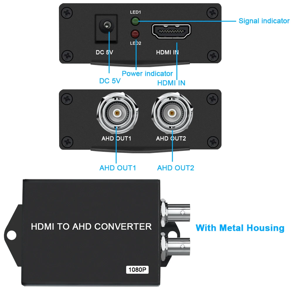  Video converter with 2 CH BNC AHD out port HDMI 1 CH HDMI in port HDMI to AHD video Converter For C