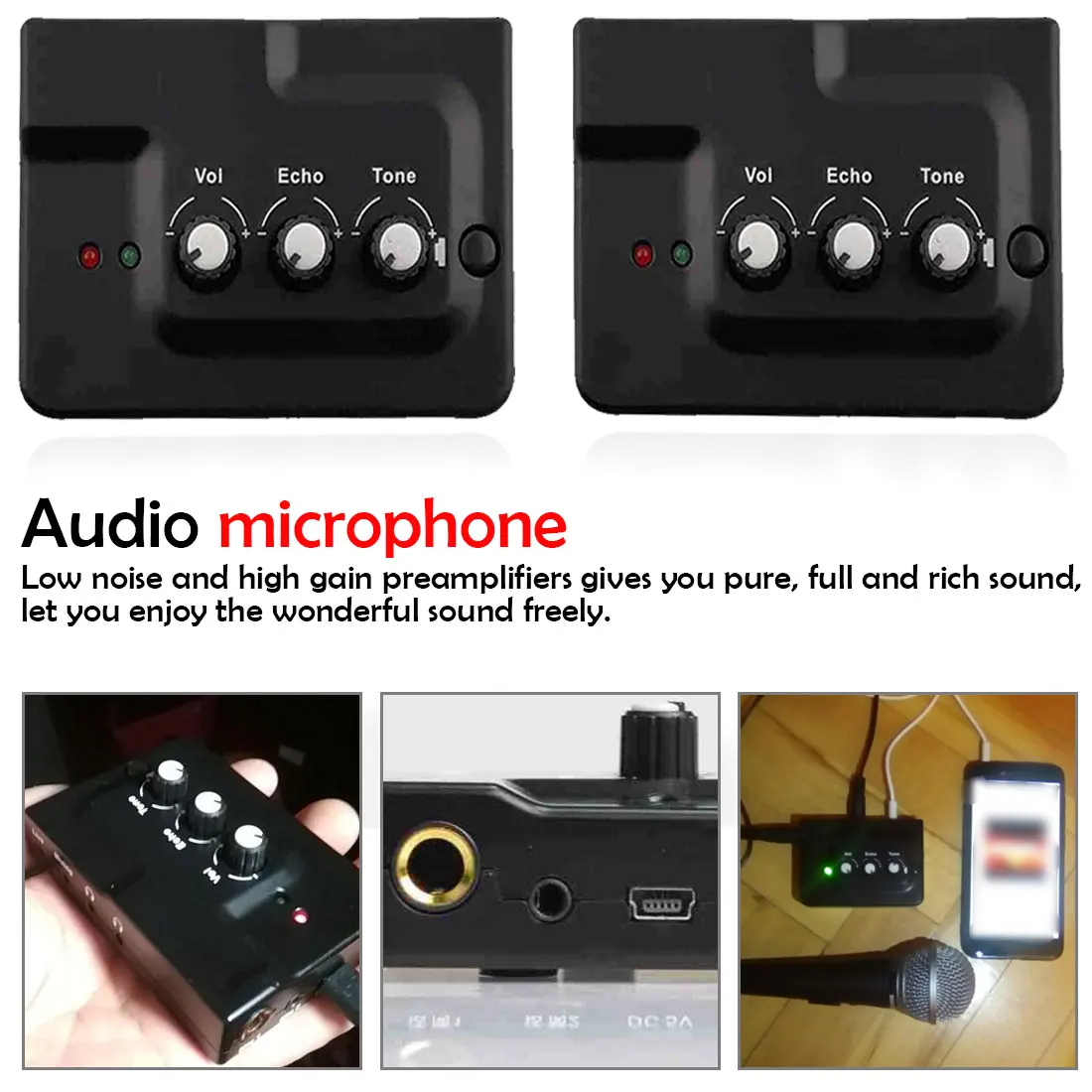 

Professional Live Broadcast Sound Card Echo Audio Interface External Dual Microphone Inputs Plug Play for Phone Video Recording