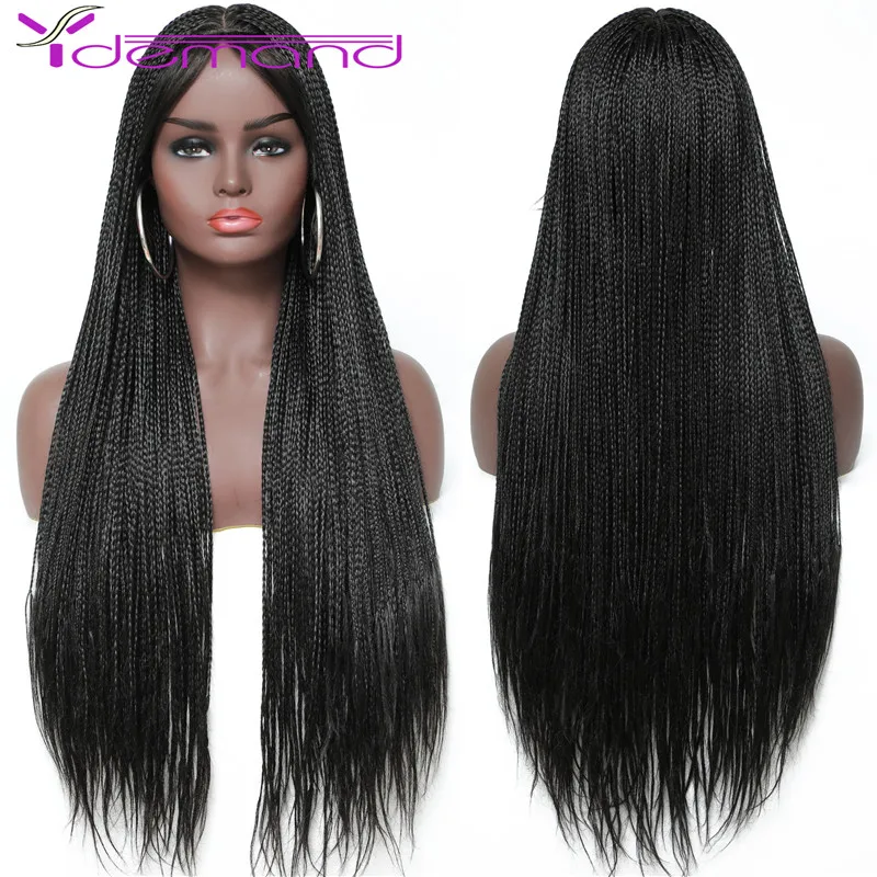 28 Inch Long Box Braid Wig Braids With Baby Hairs African Synthetic Braided Wigs For Women & Girls synthetic hair wigs