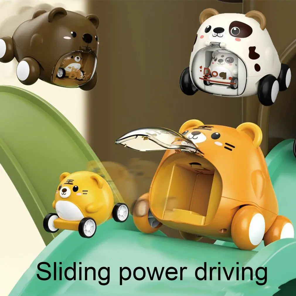 2 In 1 Cute Pull Back Vehicles Inertia Pet Ejection Car Diecasts Toy