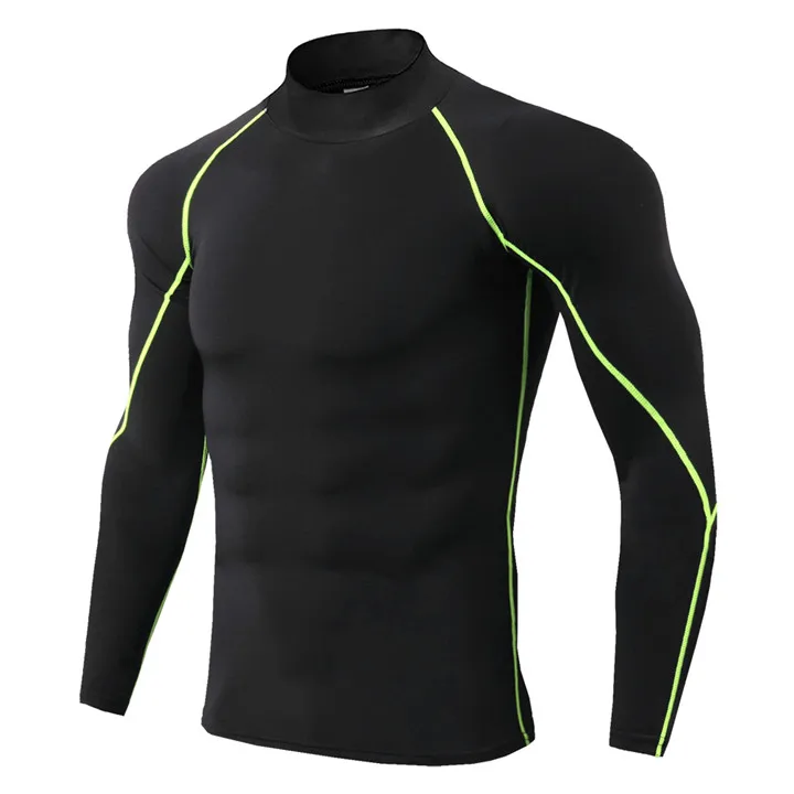 Новинка, быстросохнущая Мужская футболка для бега, бодибилдинг, Спортивная футболка с длинным рукавом, компрессионный Топ, футболка для спортзала, Мужская облегающая футболка для фитнеса - Цвет: Black-Green Line