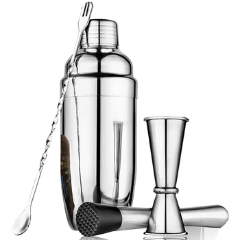 

Cocktail Shaker Set, Bartender Kit - Martini Mixer with Built-in Strainer, Muddler - 304 Stainless Steel Bar Essentials