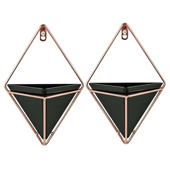 

2 Pcs Geometric Wall Planter , Decorative Hanging Planters Wall Decor Frame, Terrarium Planters for Succulents,Black