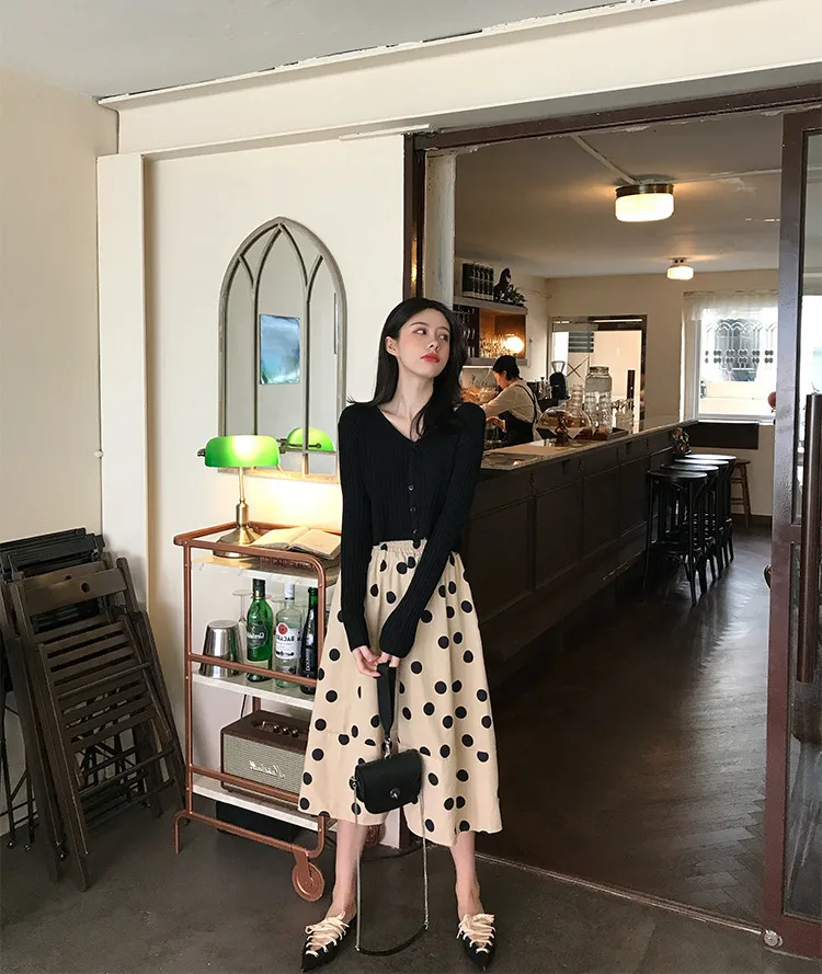 SHENGPALAE Faldas Mujer Moda Новая мода осень-зима юбка Для женщин в горошек, украшенное принтом со Эластичная лента юбки Faldas женские A287
