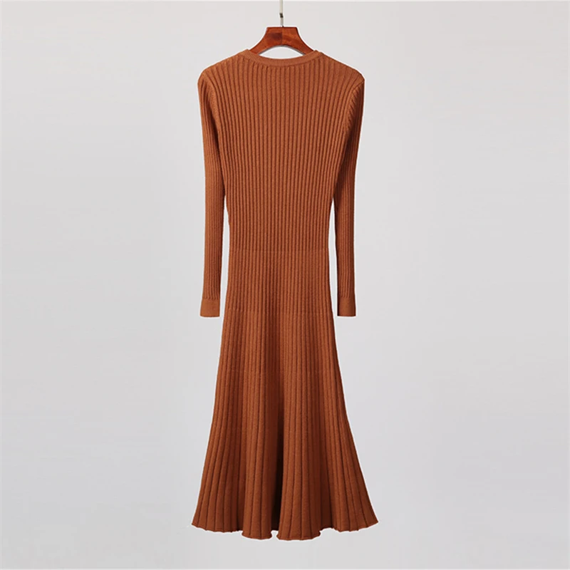 Осеннее платье женские свитера длинный рукав платье длинный пуловер вязаный Плотный трикотаж Макси Черный свитер Корейская зимняя одежда