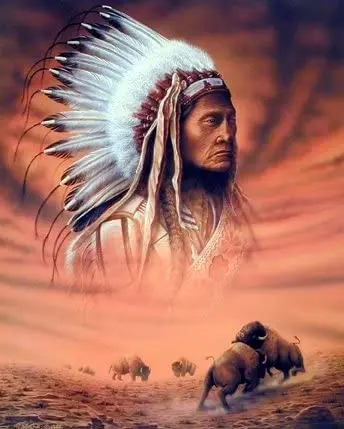 Indian Chief and Fighting Buffalo Wall Decor Art Print Poster | Дом и сад