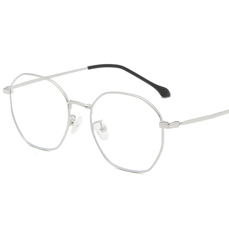 New metal anti-blue glasses retro polygon literary glasses frame men and women decorative simple flat mirror