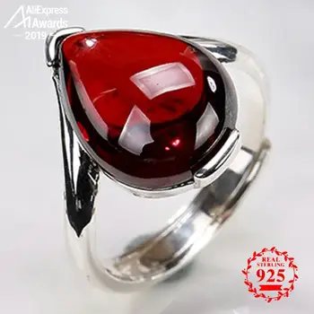 

S925 Fine Antique shop Ruby Rings waterdrop teardrop Handmade Vintage Natural Carnelian Retro Ruby red jasper Agate