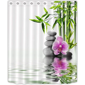 

India Spa Zen Buddha Water Yoga Shower Curtain Polyester Fabric Waterproof Massage Stone Orchid Bathroom Bath Curtains 1.8x1.8Cm