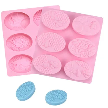 

1 Pc Honey Bee Silicone Soap Mold DIY Handmade Craft 3D Insect Soap Mold Silicone Oval 6 Forms Soap Molds For Soap Making HFing