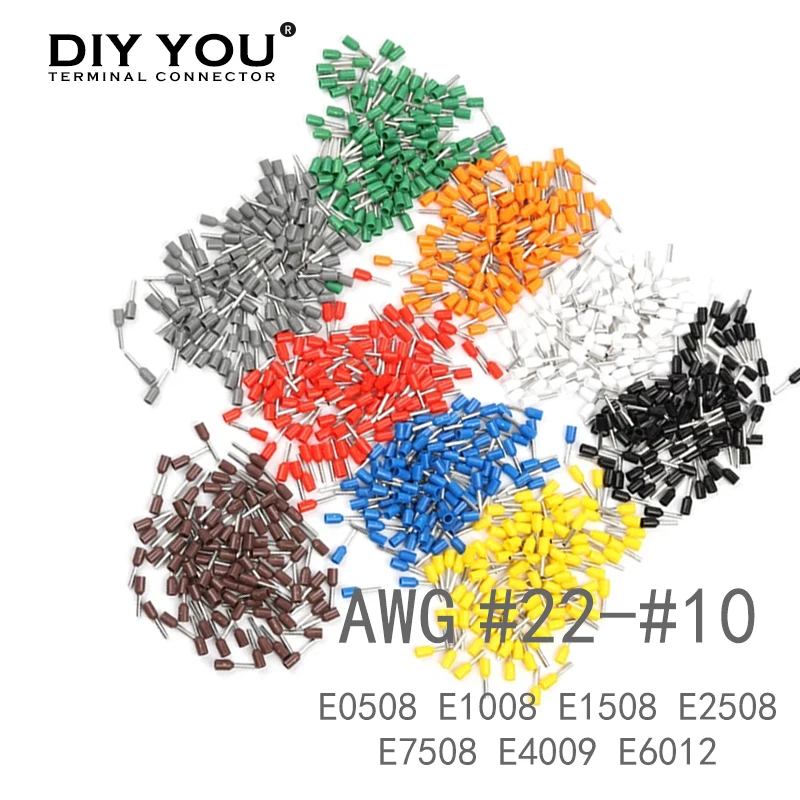 100 шт. E0508 E1008 E1508 E2508 22 10 AWG Изолированные Наконечники Клеммная колодка шнур
