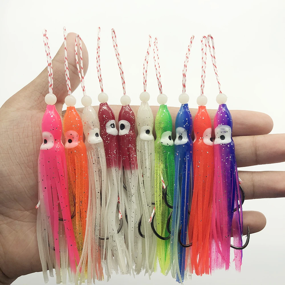 

5pcs Jig Assist Hook 90mm Luminous Octopus Slow Soft Skirted Lure Saltwater Double Hook Inchiku Fish Hooks Tai Kabura Peche