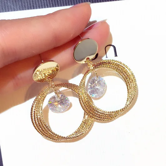 

New fashion Korean Earrings circle temperament indian luxury trendy jewelry dangle rhinestone earrings for women