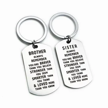 

Oeinin Charms Key Chain Man Brother Sister Keychain Bag Lover Silver Color Keyring Stainless Steel Pendant Personalized Llaveros