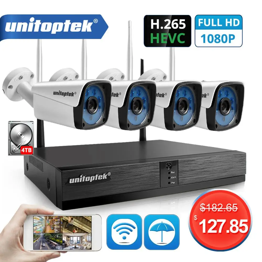 

4CH 1080P Wireless CCTV System KIT H.265 4CH NVR 2MP WIFI IP Camera Outdoor Waterproof Video Security Surveillance Kit P2P XMEYE