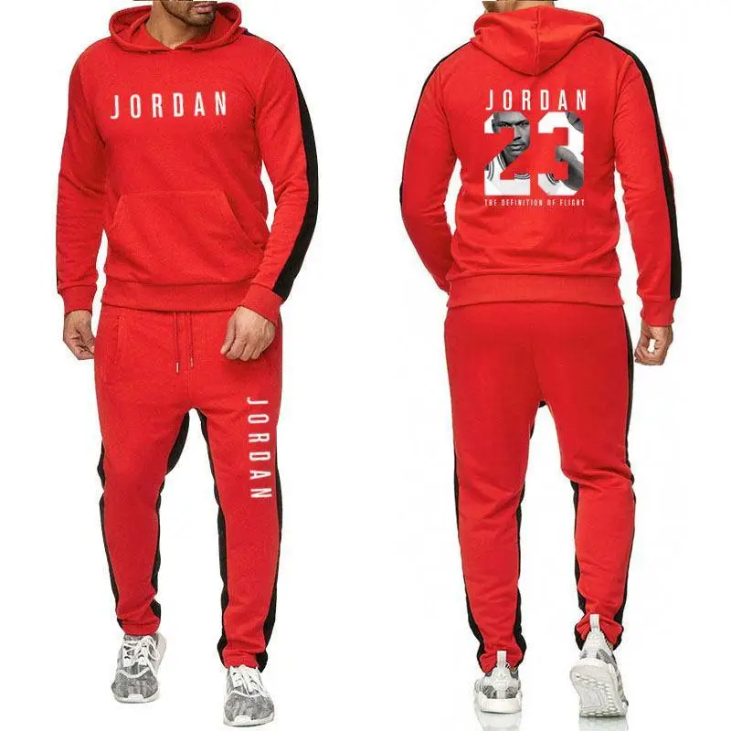 Новинка, брендовый спортивный костюм, модный JORDAN 23, мужская спортивная одежда, комплект из двух предметов, хлопок, флис, Толстая Толстовка с капюшоном+ штаны, спортивный костюм для мужчин