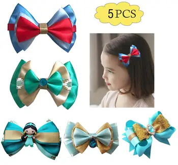 

free shipping 5pcs Princess hair Bow 4.5-5.5" Handmade Boutique Layered Hair Bow New Deep Purple Turquoise Gold