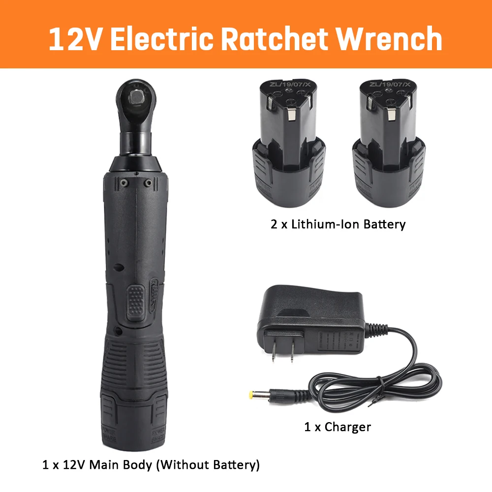12V 3900mAh 3/8 Inch 300rpm Electric Ratchet Wrench Kit Cordless Right Angle Wrench 45Nm Torque Ratchet 90 Degree Power Tools Set - Цвет: 12V 3900mAh