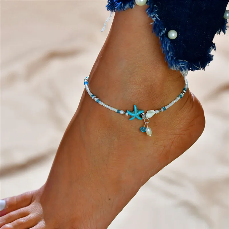 Vagzeb Fashion Bohemian Imitation pearls Starfish Charms Bracelets Anklets For Women Summer Foot Chain Shell Jewelry Gift Vagzeb Fashion Bohemian Imitation pearls Starfish Charms Bracelets Anklets For Women Summer Foot Chain Shell Jewelry Gift