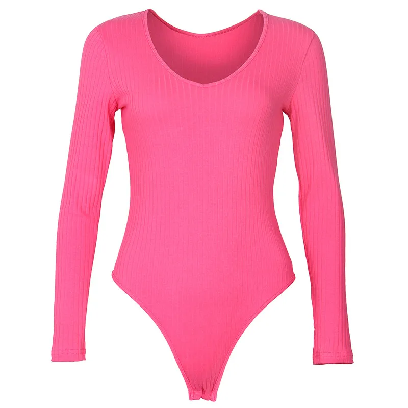 Rose Pink Мягкие удобные хлопковые Боди женские Стрейчевые трикотажные обтягивающие Топы женские сексуальные Клубные комбинезоны с v-образным вырезом в рубчик комбинезоны M0075 - Цвет: Rose Pink