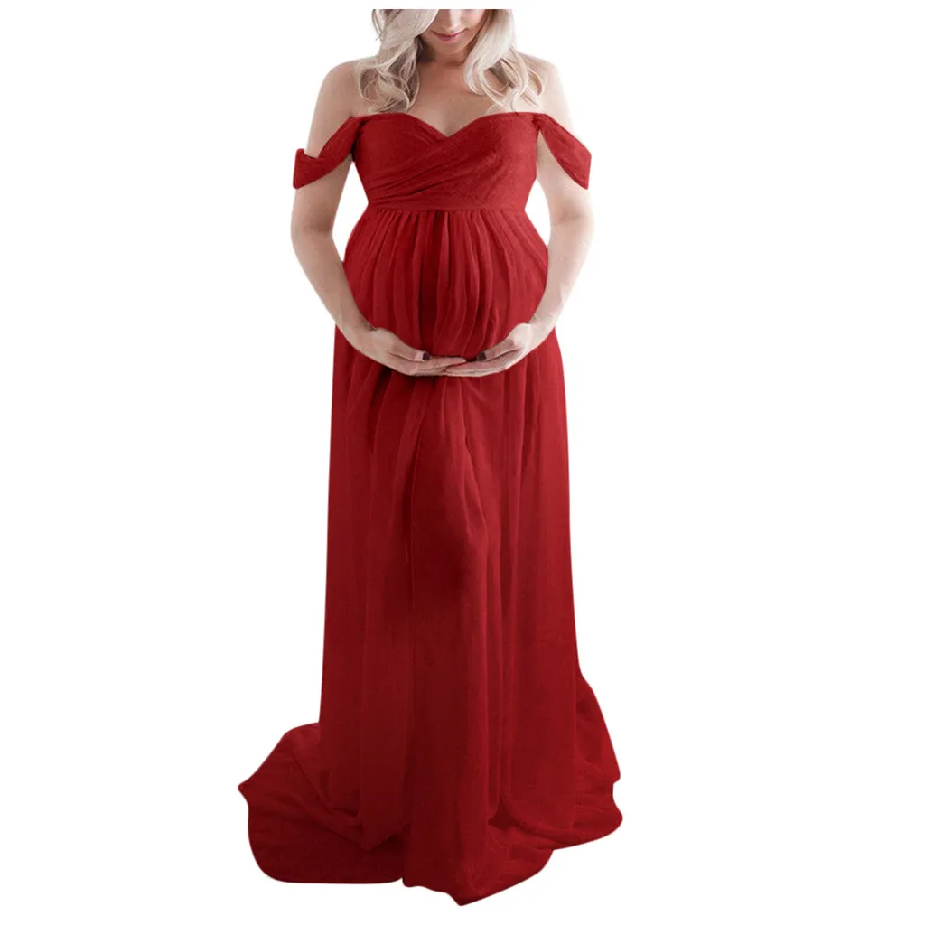 Красный SAGACE свадебное платье с открытыми плечами для беременных; реквизит для фотосессии; платья для беременных; длинное платье для беременных; Одежда для беременных - Цвет: Красный