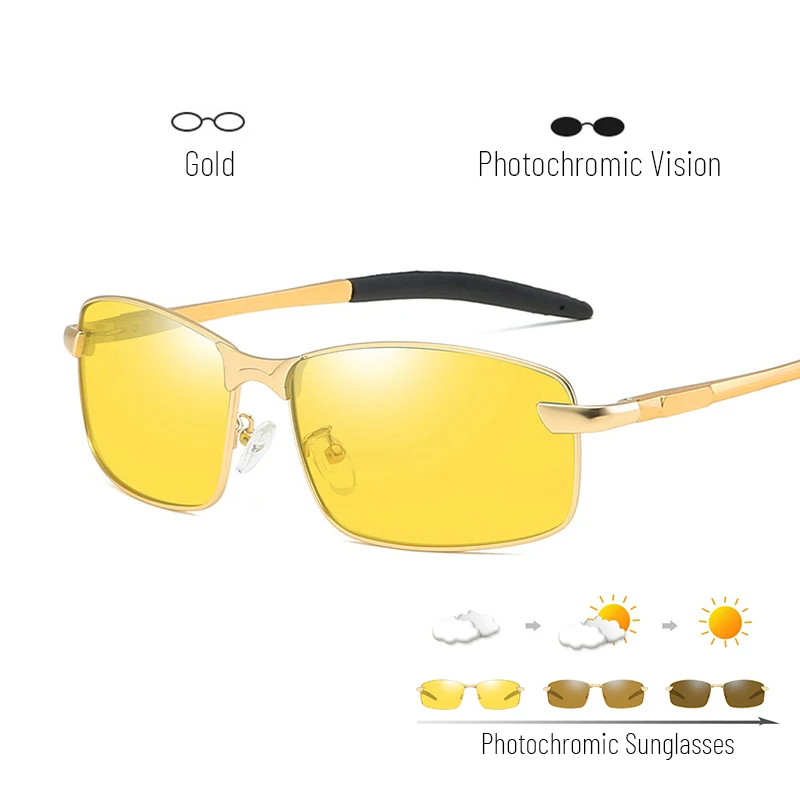 C6 gold yellow Винтажные улучшенные фотохромные солнцезащитные очки, поляризационные мужские прямоугольные алюминиевые бесцветные сменные очки для дневного и ночного видения - Цвет линз: C6 gold yellow