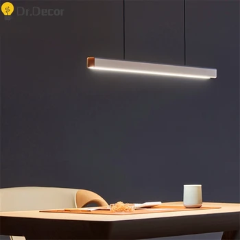 

Modern Minimalism LED Pendant Lights Fish Line Long Wood Pendant Lamp Industrial Lamp Bar Restaurant Office Decor Hanging Lights