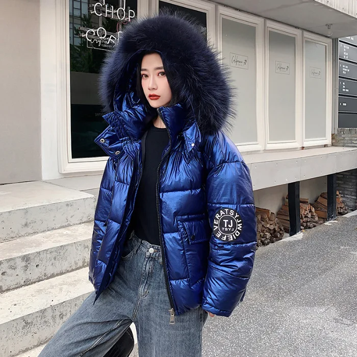 

Photo Shoot 2019 New Style Korean-style INS Bright Surface Cool Armbands Detachable Hat Short down Coat Cotton Coat Women's