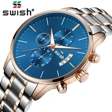 SWISH Reloj de pulsera para hombre, resistente al agua, de cuarzo, con espejo Hardlex