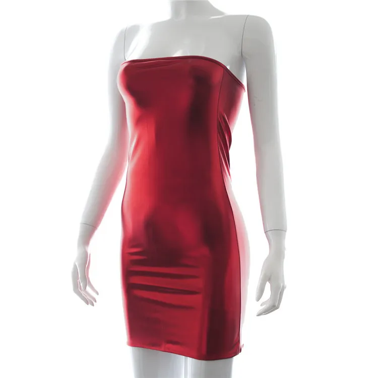 

Sexy Fitness Patent Leather Short Skirt Pink Tube Top Skirt Healthy Clothes Flirting Performance Costume