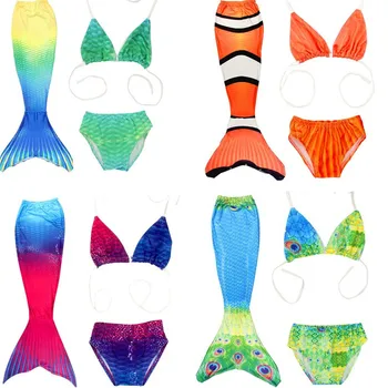 

cosplay fish scale 3D printed mermaid tail children's bathing suit 3 piece seaside beach costume for girls baby princess skirt