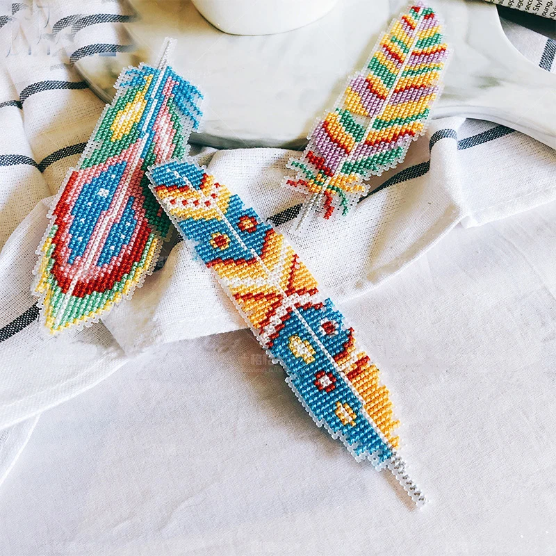 903 Bookmark Feather DIY Craft Stich Cross Stitch Needlework Embroidery Crafts Counted Cross-Stitching Kit NOT PRINTED