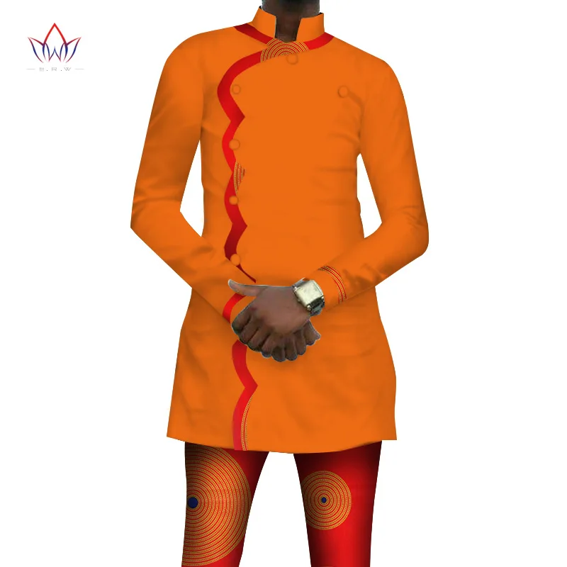 Базен Riche Африканский принт китайский стиль Кнопка топ и брюки наборы Анкара одежда 2 шт. брюки наборы мужская африканская одежда WYN408 - Цвет: 15