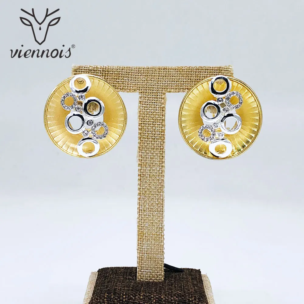 Viennois Stud Earrings for Women Mix Color Round Geometric Crystal Earrings Lady