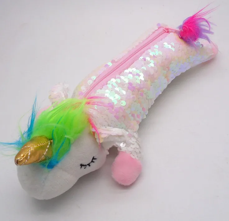 1 шт. кавайный блестящий чехол-карандаш с единорогом Estuche Unicornio Escolar, Детский плюшевый чехол-карандаш для школы, корейские канцелярские принадлежности
