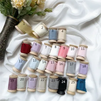 

6rolls one set 25mm ins style pure silk Crepe Frayed Edged ribbon wedding packaging ribbon 100% silk ribbon soft ribbon