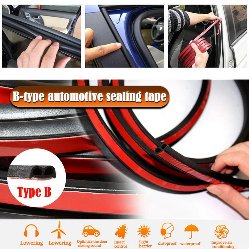 

B Shape Car Door Seal Strip Self Adhesive Weatherstrip Soundproofing for Car Door Rubber Sound Insulation new