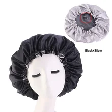 

Solid Women Satin Bonnet Adjustable Reversible Stain Silky Big Size Bonnet for Lady Sleep Cap Headwrap Hat Hair Wrap Accessories